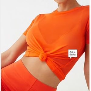 Sheer mesh bright orange top